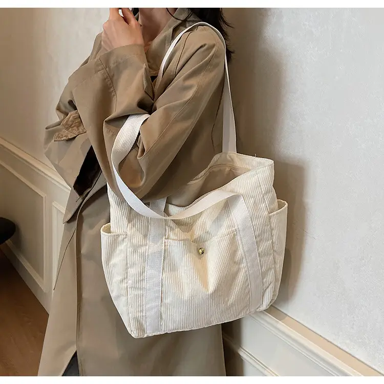 Korean Style Corduroy Shoulder Tote Bag 2024 Autumn Winter — feature 13