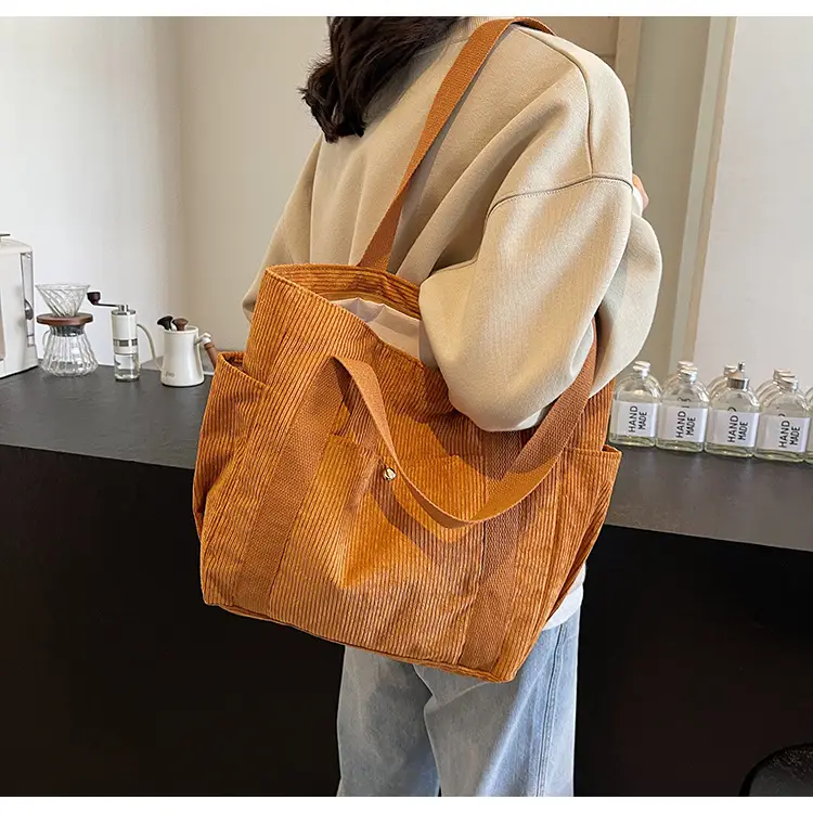 Korean Style Corduroy Shoulder Tote Bag 2024 Autumn Winter — feature 14