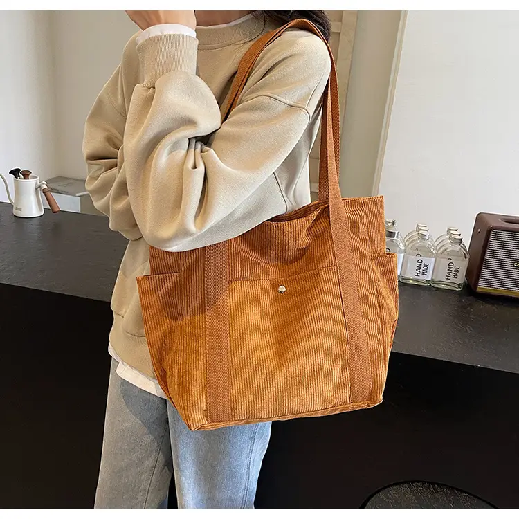 Korean Style Corduroy Shoulder Tote Bag 2024 Autumn Winter — feature 15