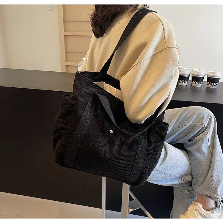 Korean Style Corduroy Shoulder Tote Bag 2024 Autumn Winter — feature 16