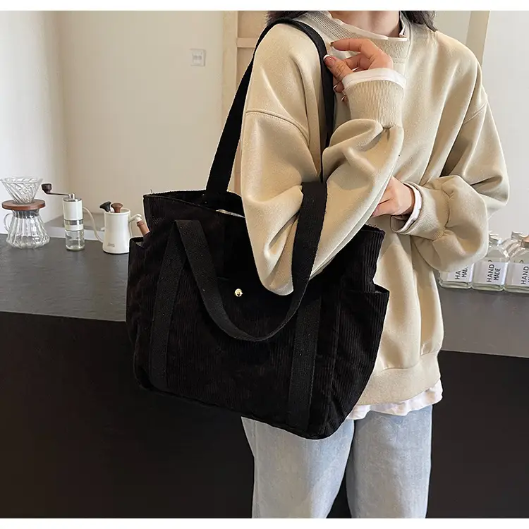 Korean Style Corduroy Shoulder Tote Bag 2024 Autumn Winter — feature 17