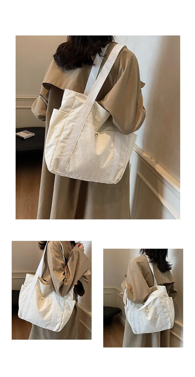 Korean Style Corduroy Shoulder Tote Bag 2024 Autumn Winter — feature 18