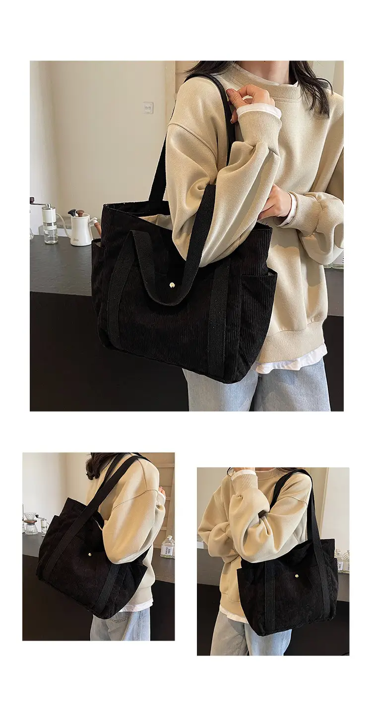 Korean Style Corduroy Shoulder Tote Bag 2024 Autumn Winter — feature 19