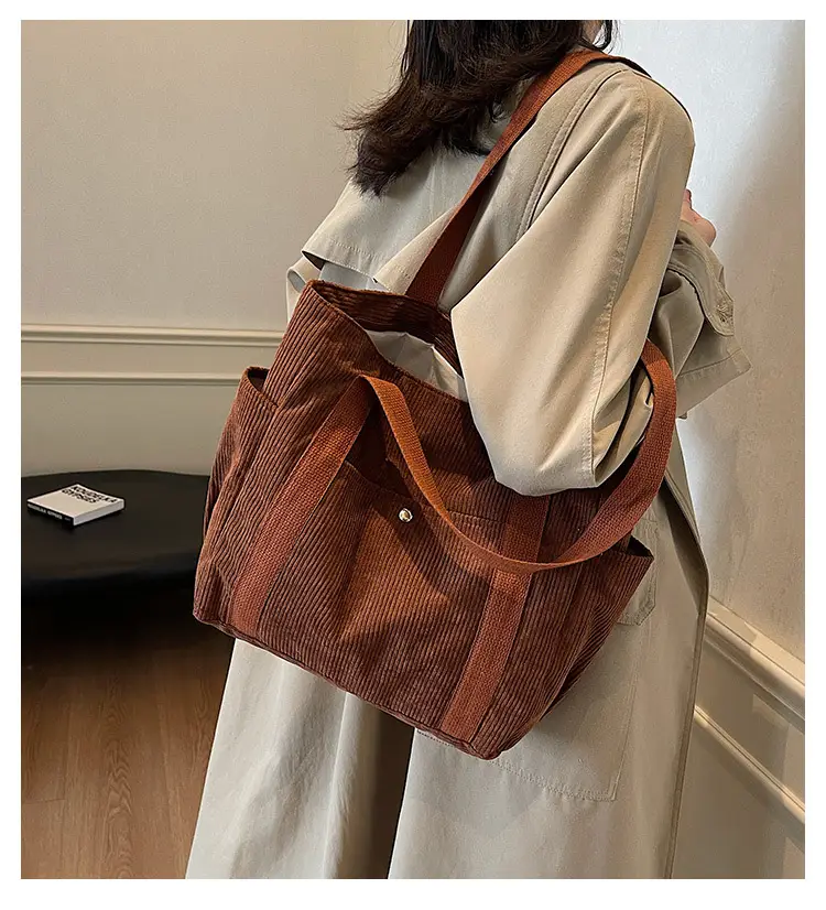 Korean Style Corduroy Shoulder Tote Bag 2024 Autumn Winter — feature 2