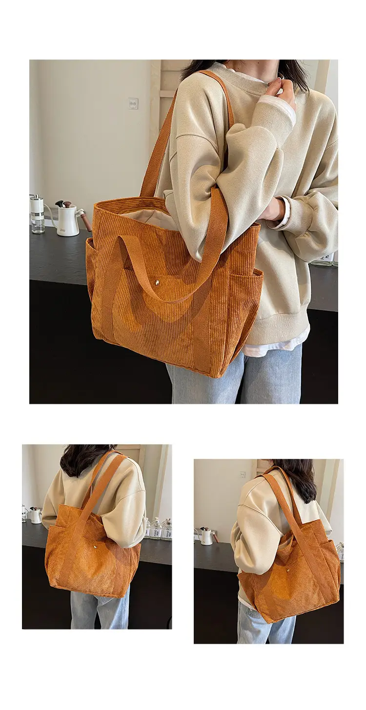 Korean Style Corduroy Shoulder Tote Bag 2024 Autumn Winter — feature 21