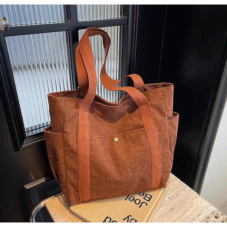 Korean Style Corduroy Shoulder Tote Bag 2024 Autumn Winter — feature 23