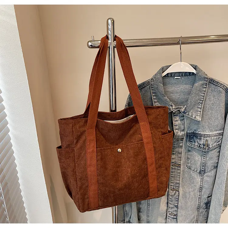 Korean Style Corduroy Shoulder Tote Bag 2024 Autumn Winter