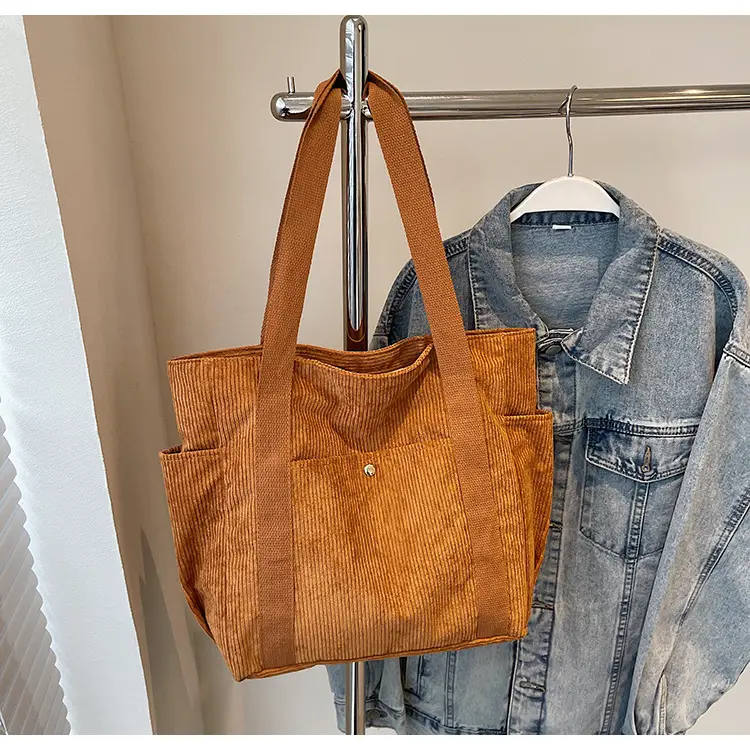 Korean Style Corduroy Shoulder Tote Bag 2024 Autumn Winter