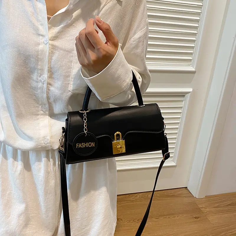 Black Crossbody Bag with Gold Lock for Women 2024