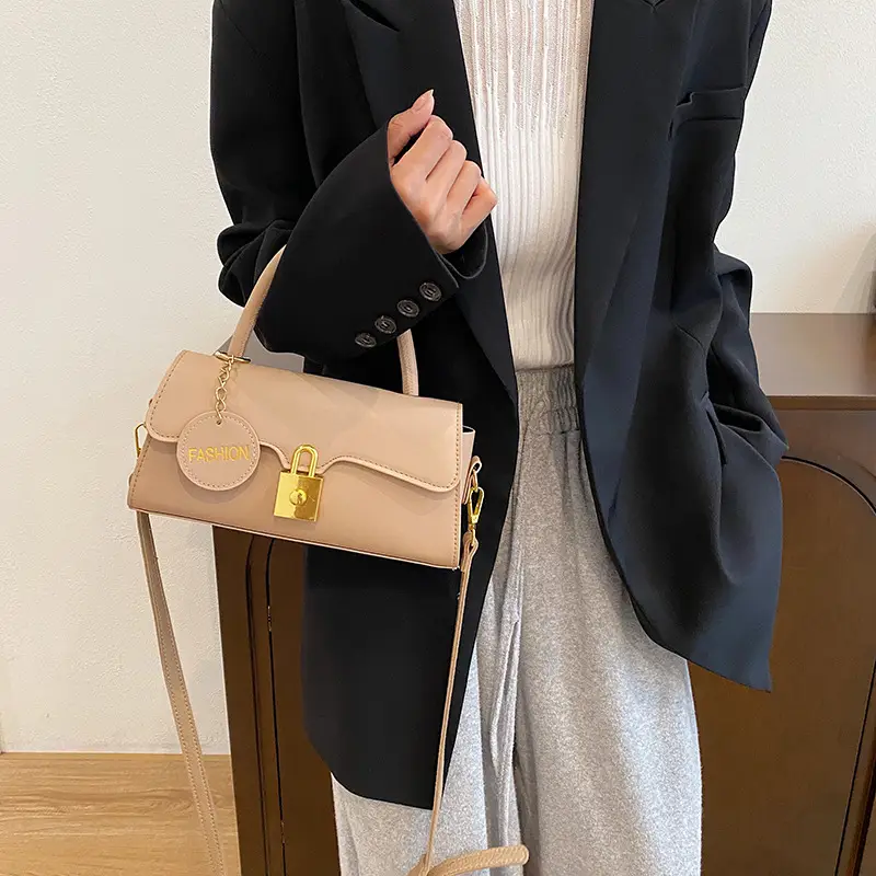 Black Crossbody Bag with Gold Lock for Women 2024