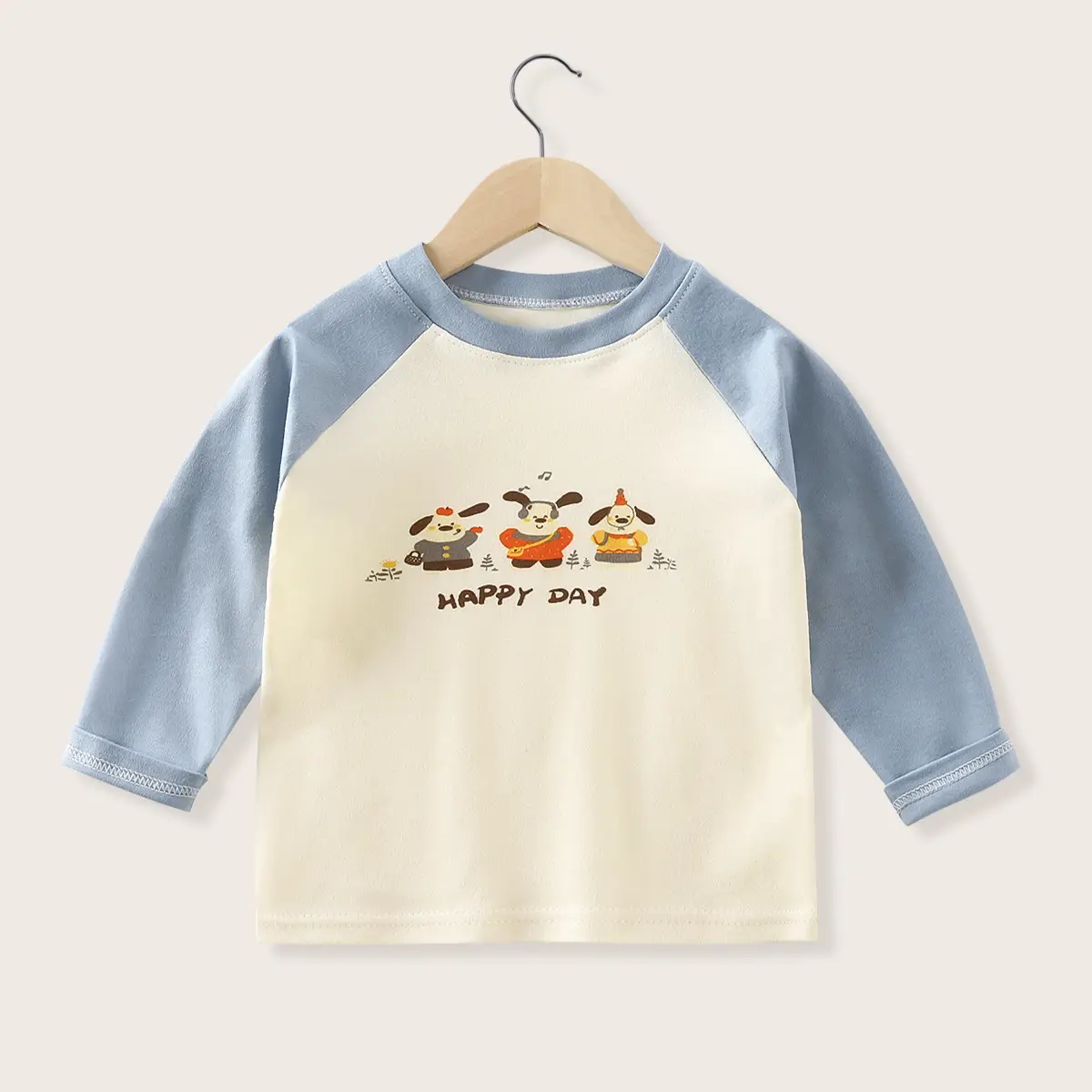 Children's Long Sleeve T-Shirt Blue Cream Happy Day Design