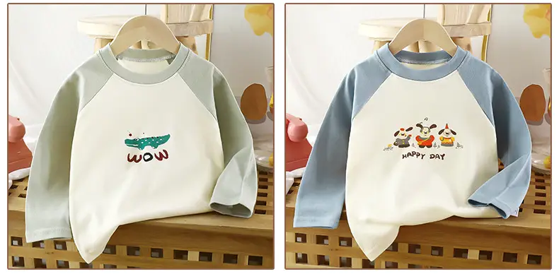 Children's Long Sleeve T-Shirt Blue Cream Happy Day Design — feature 15