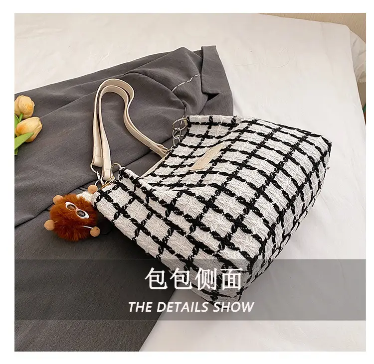 Women Woolen Plaid Shoulder Tote Bag Large Capacity 2024 — feature 10