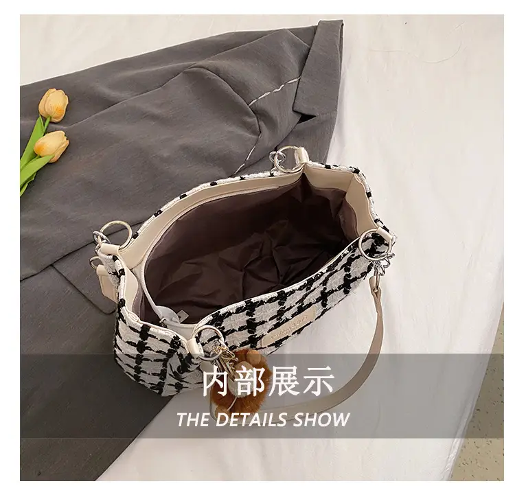 Women Woolen Plaid Shoulder Tote Bag Large Capacity 2024 — feature 12