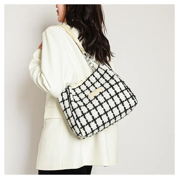 Women Woolen Plaid Shoulder Tote Bag Large Capacity 2024 — feature 18