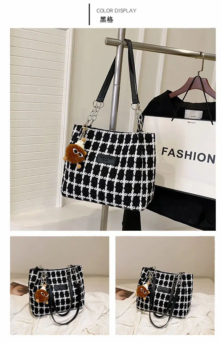 Women Woolen Plaid Shoulder Tote Bag Large Capacity 2024 — feature 20