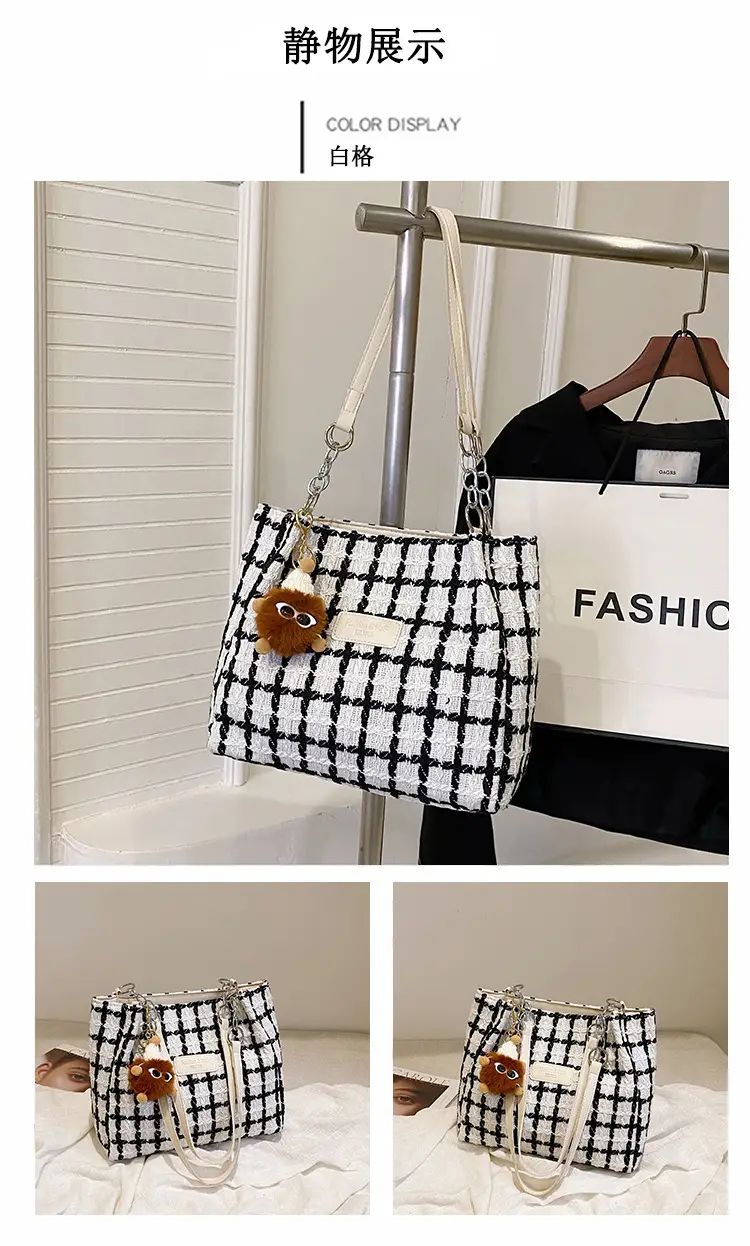 Women Woolen Plaid Shoulder Tote Bag Large Capacity 2024 — feature 21