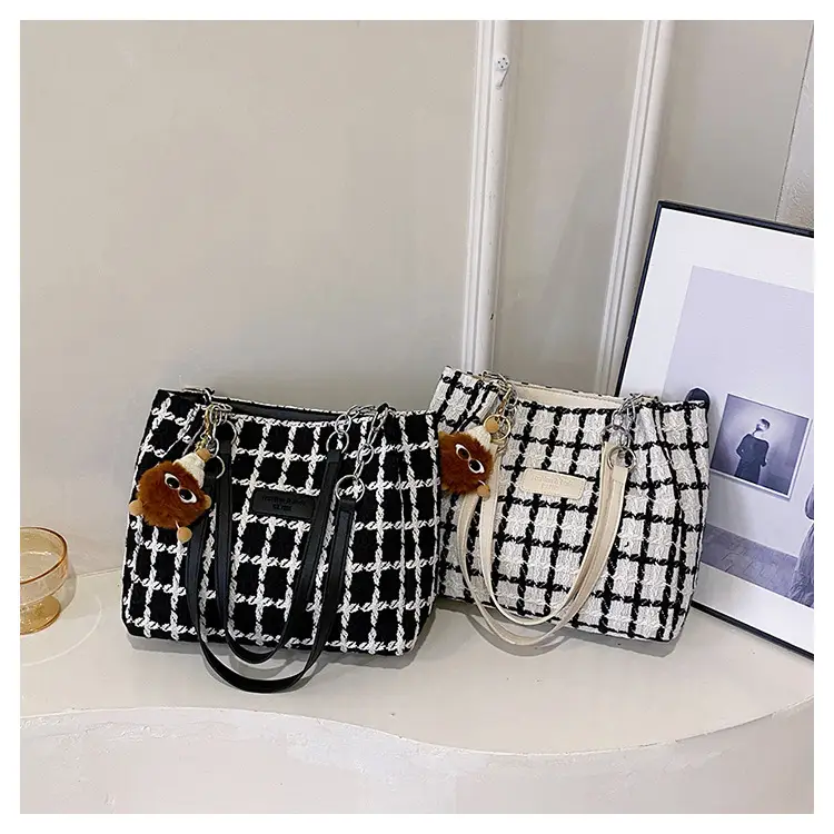 Women Woolen Plaid Shoulder Tote Bag Large Capacity 2024 — feature 26
