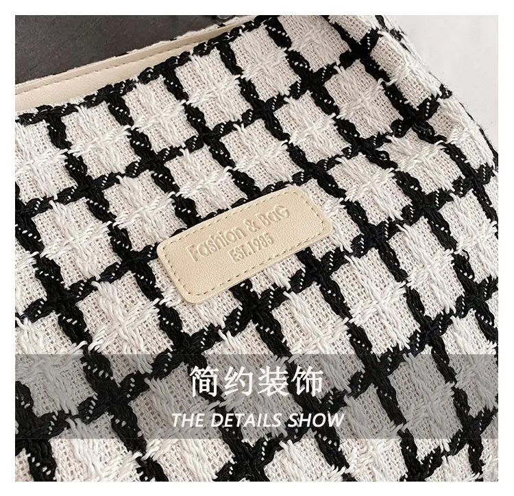 Women Woolen Plaid Shoulder Tote Bag Large Capacity 2024 — feature 8