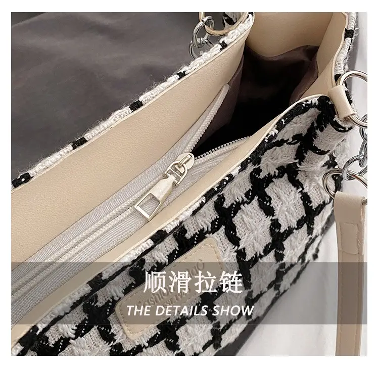Women Woolen Plaid Shoulder Tote Bag Large Capacity 2024 — feature 9