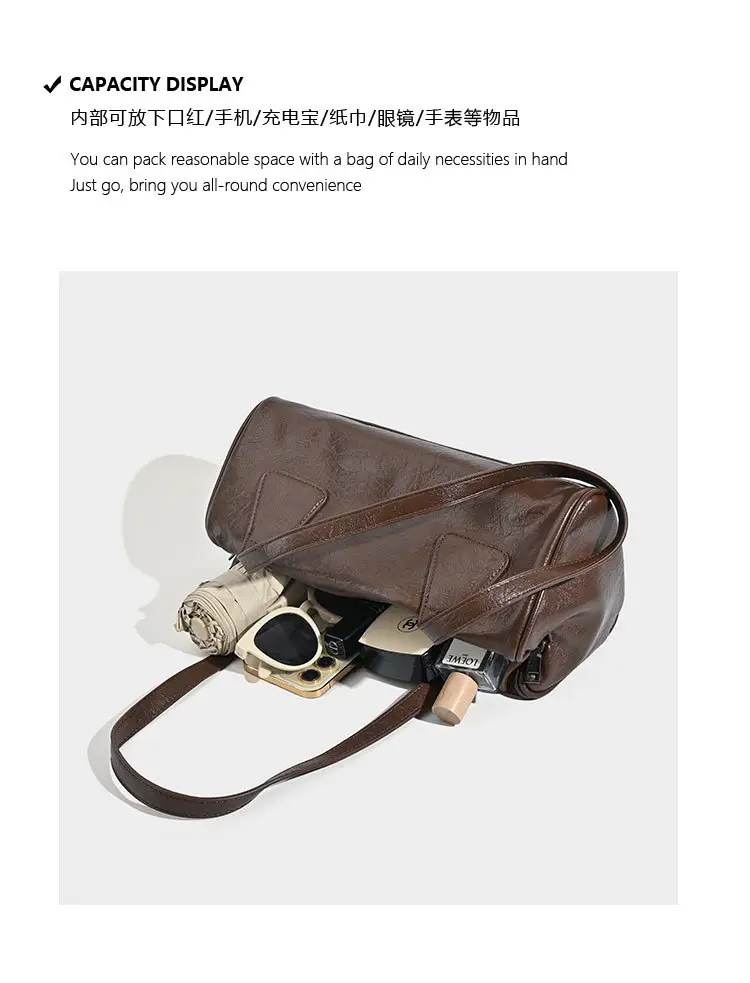 Women's Korean Ins Retro Shoulder Bag Brown 2026 — feature 7
