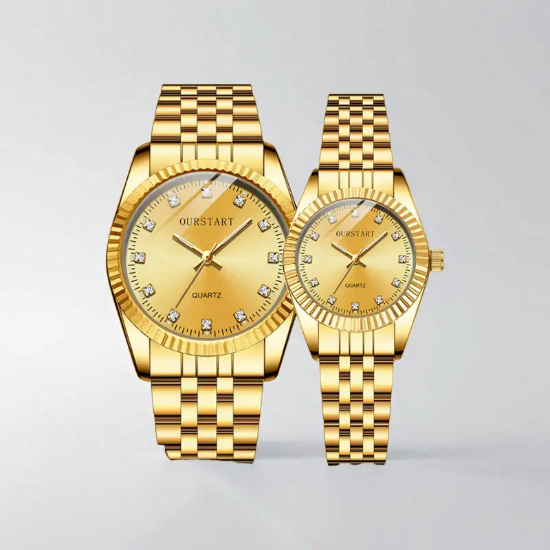 Gold Quartz Couple Watch for Men Women - Image 9