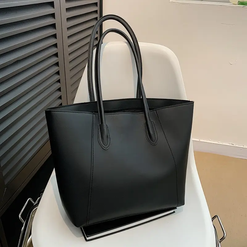 Women's Large Capacity Tote Bag White Brown Handles - Image 6