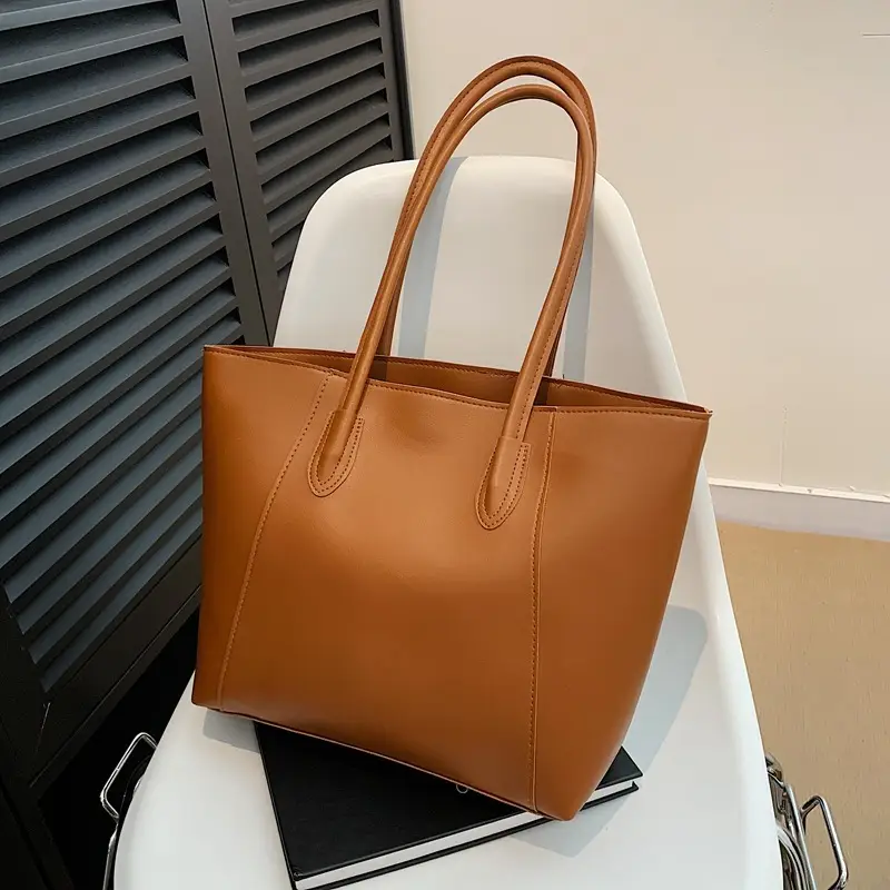 Women's Large Capacity Tote Bag White Brown Handles - Image 7