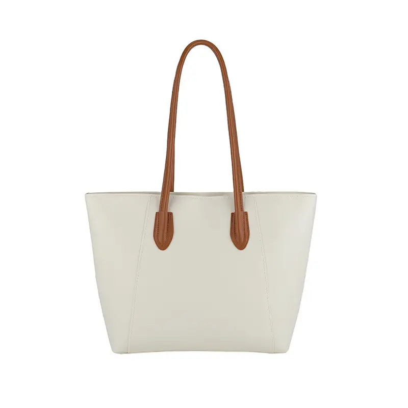 Women's Large Capacity Tote Bag White Brown Handles - Image 8