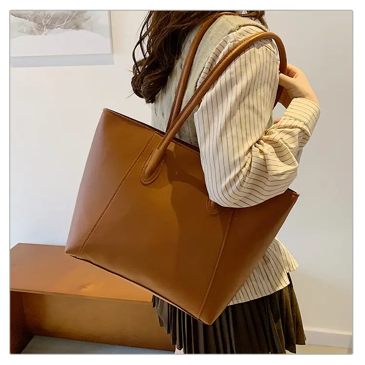 Women's Large Capacity Tote Bag White Brown Handles — feature 12