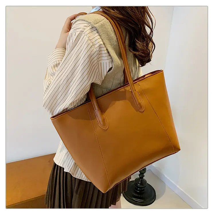 Women's Large Capacity Tote Bag White Brown Handles — feature 13
