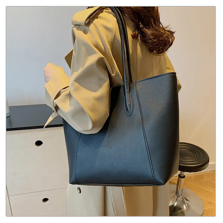 Women's Large Capacity Tote Bag White Brown Handles — feature 15