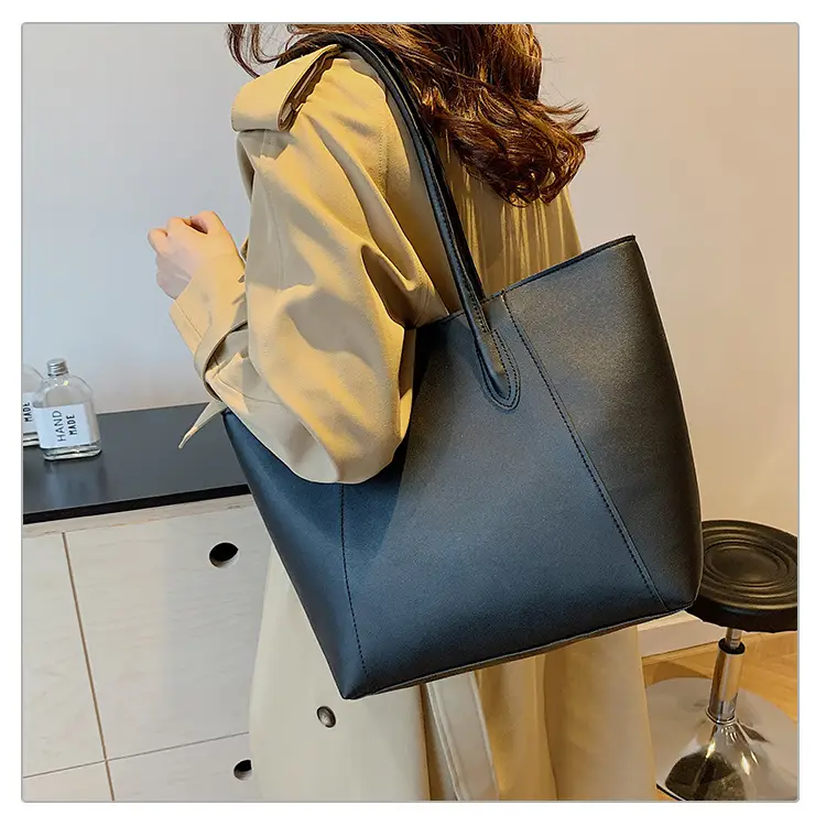 Women's Large Capacity Tote Bag White Brown Handles — feature 16