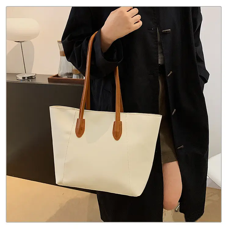 Women's Large Capacity Tote Bag White Brown Handles — feature 17