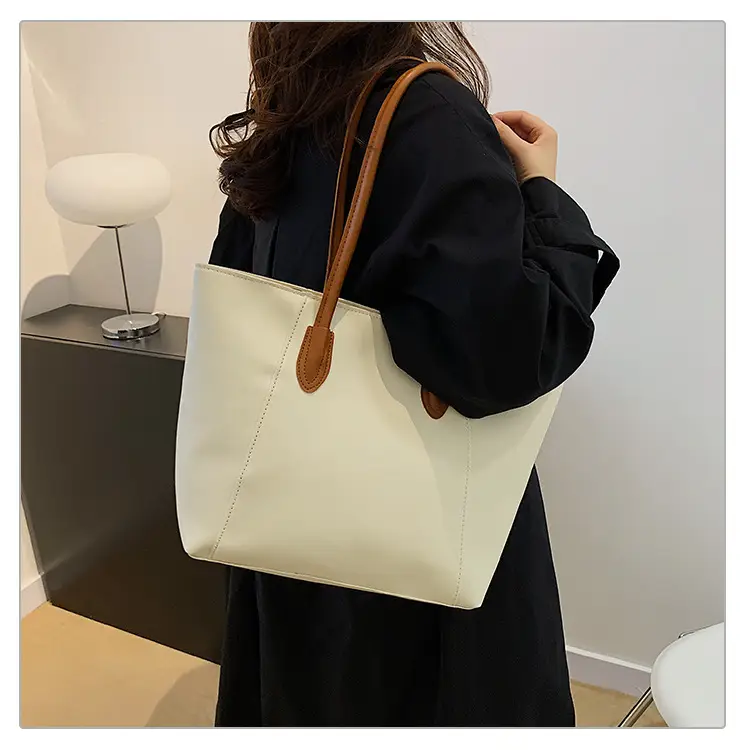 Women's Large Capacity Tote Bag White Brown Handles — feature 18