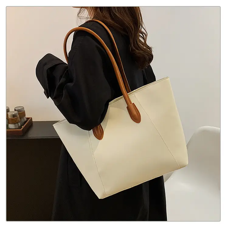 Women's Large Capacity Tote Bag White Brown Handles — feature 19