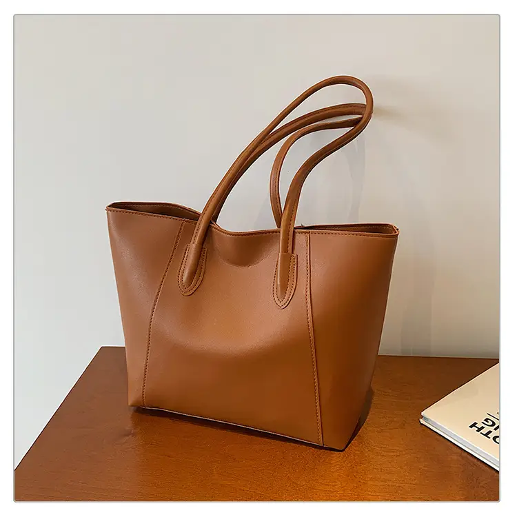 Women's Large Capacity Tote Bag White Brown Handles — feature 22