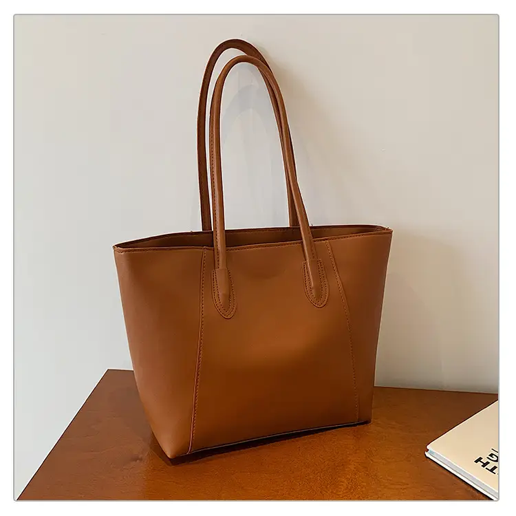 Women's Large Capacity Tote Bag White Brown Handles — feature 23