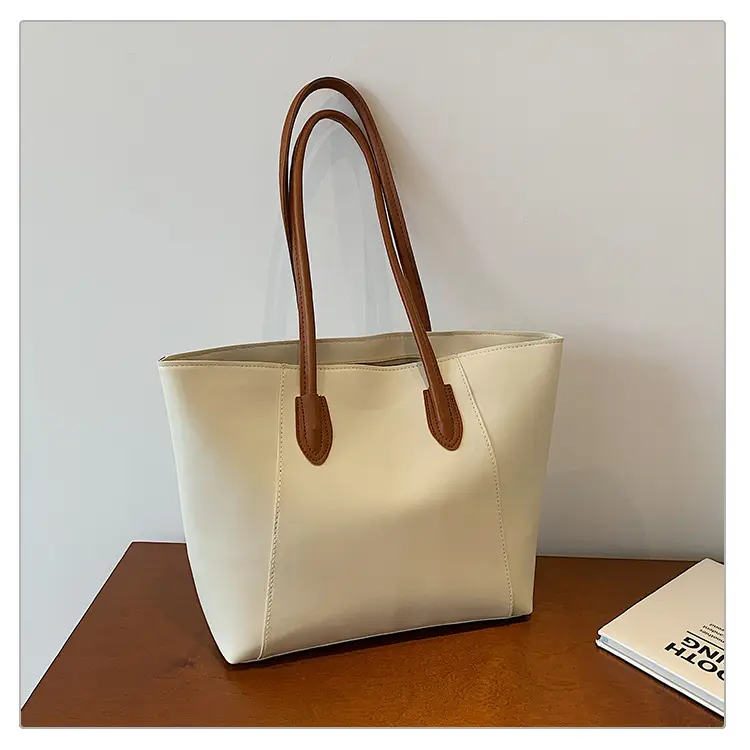 Women's Large Capacity Tote Bag White Brown Handles — feature 25