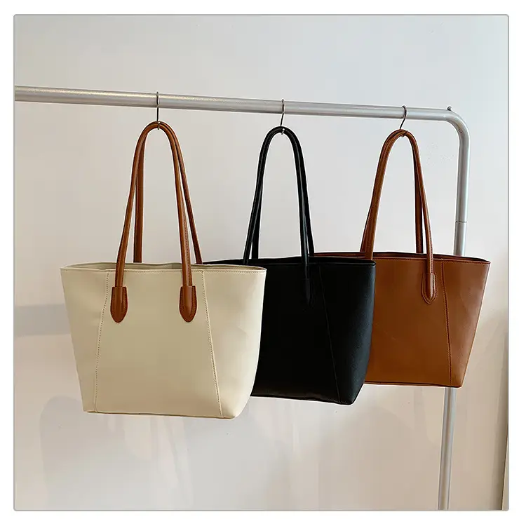 Women's Large Capacity Tote Bag White Brown Handles — feature 26