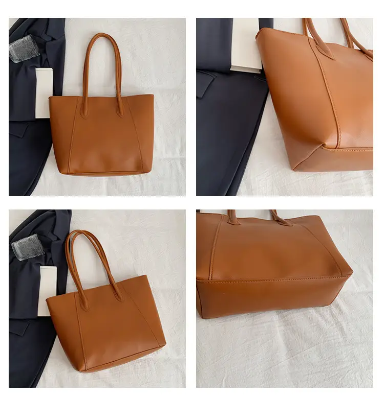 Women's Large Capacity Tote Bag White Brown Handles — feature 9