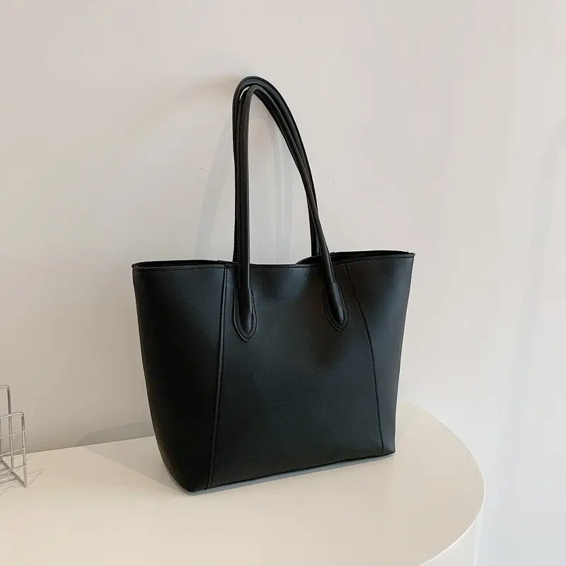 Women's Large Capacity Tote Bag White Brown Handles - Image 2
