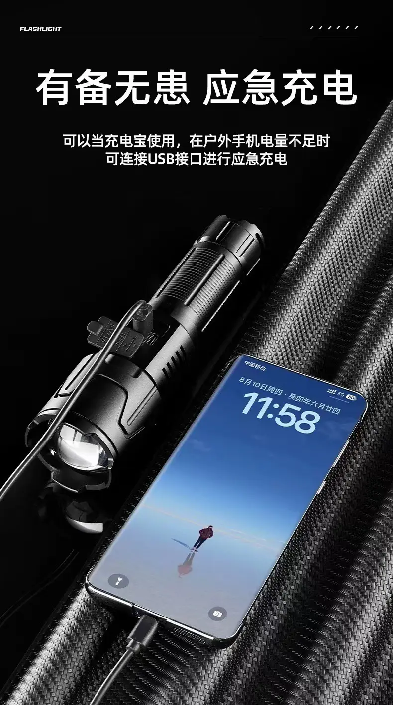 Type-C Flashlight with Laser Beam & Zoom β feature 10
