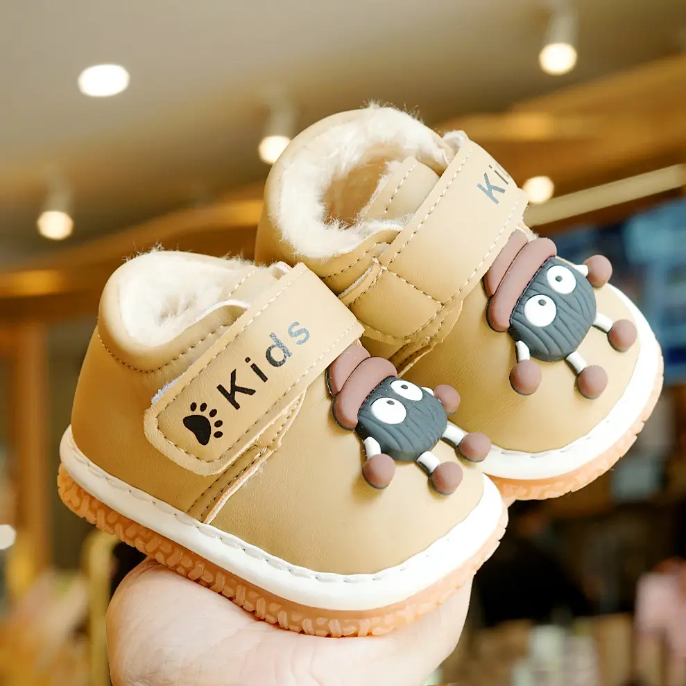 Toddler Winter Fleece Shoes 1-2Yr Non-Slip Soft Sole