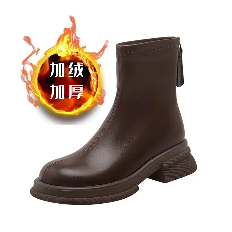 Brown Fleece Lined Ankle Boots for Women 2024 - Image 3