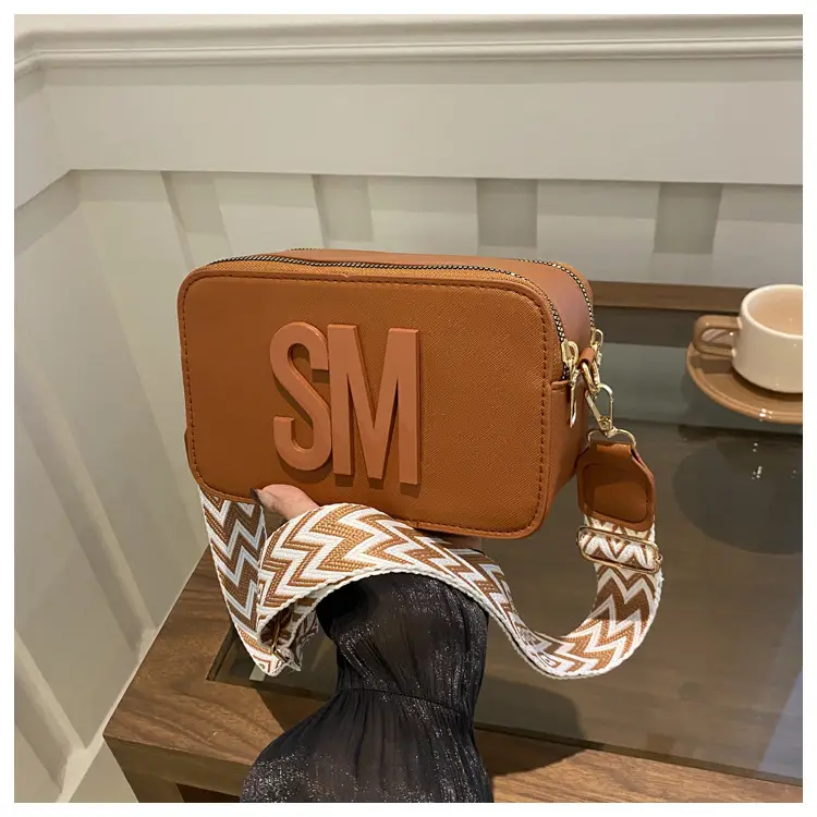 Women's Letter Print Crossbody Bag Brown Small