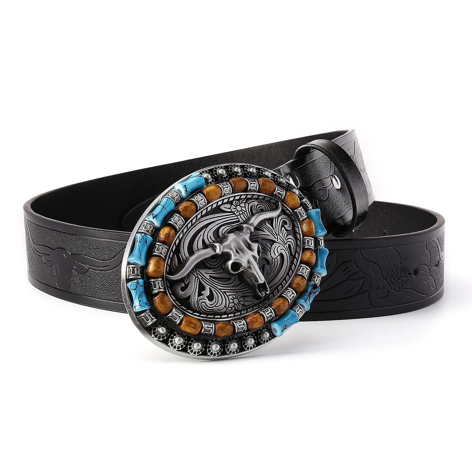 Explosive Men's Cow Head Belt with Embossed Buckle - Image 8