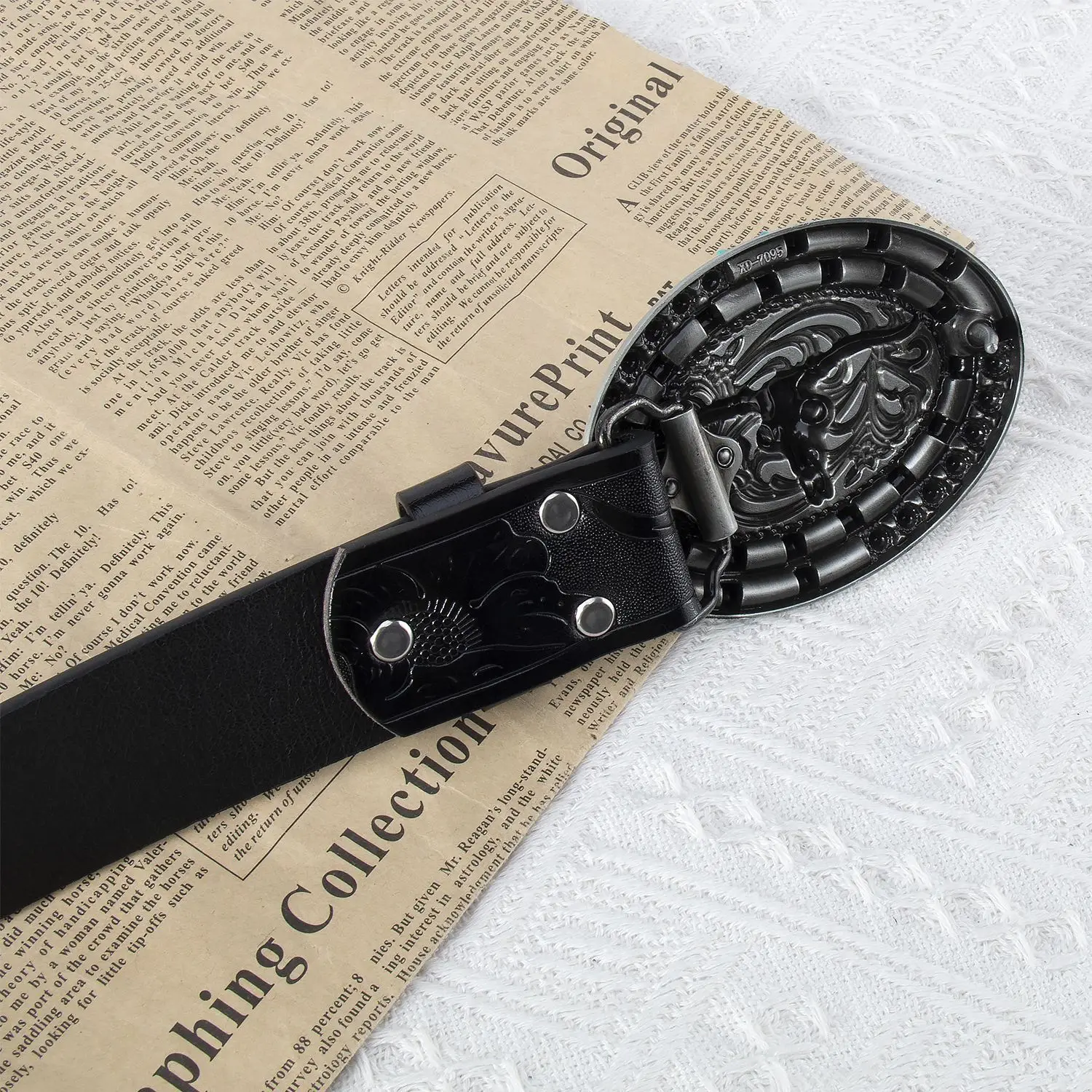 Explosive Men's Cow Head Belt with Embossed Buckle — feature 10