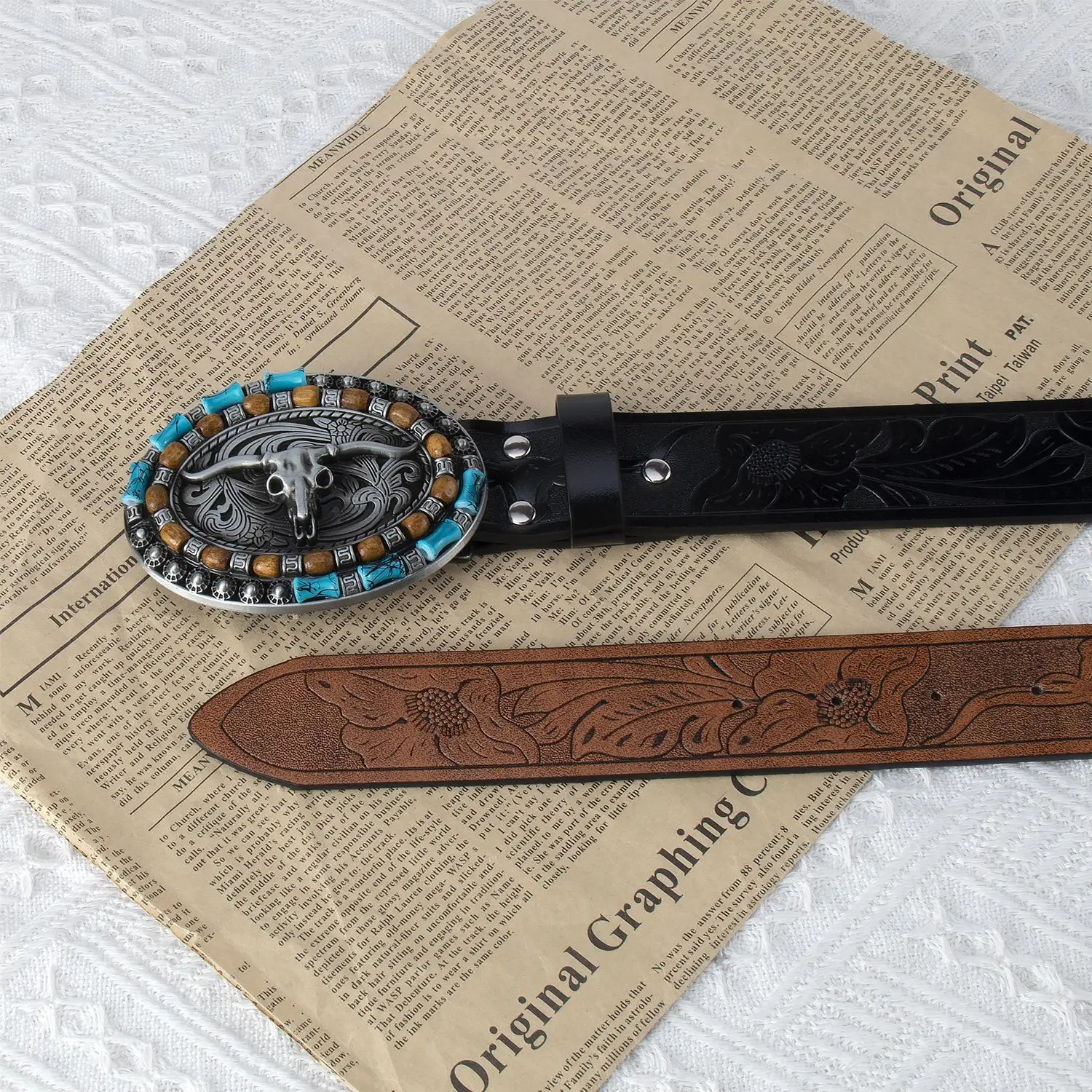 Explosive Men's Cow Head Belt with Embossed Buckle — feature 9