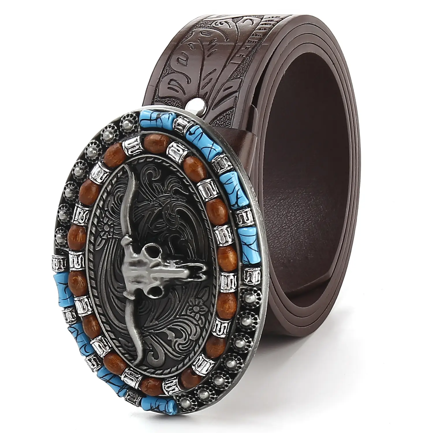 Explosive Men's Cow Head Belt with Embossed Buckle - Image 3